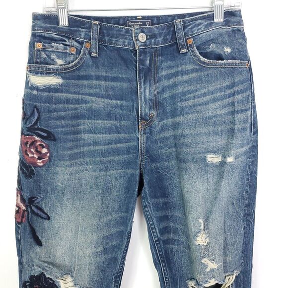 Abercrombie Jeans Womens 4 Annie Girlfriend Embroidered Floral Distressed - Picture 3 of 11